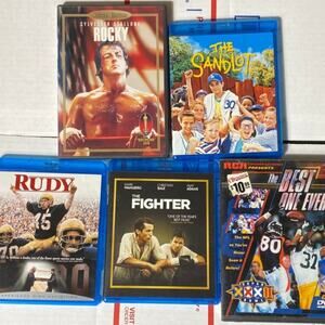 Sports Movie Bundle Lot of 5 Superbowl Rocky Rudy  Fighter Sandlot DVD BLU RAY